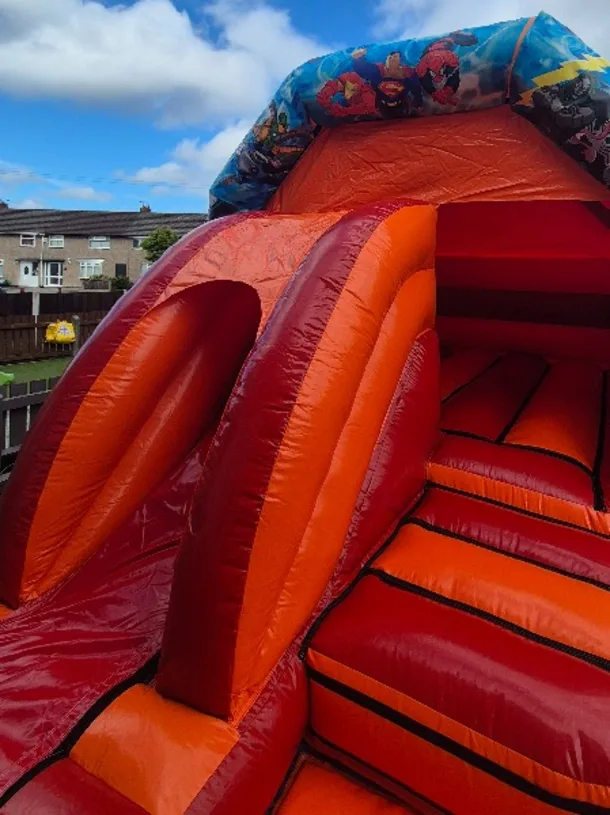 Superhero 12ft X 18ft Orange And Red Front Slide Castle
