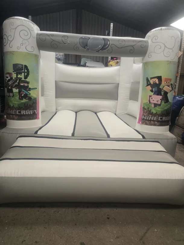 Grey White Minecraft H Frame Bouncy Castle