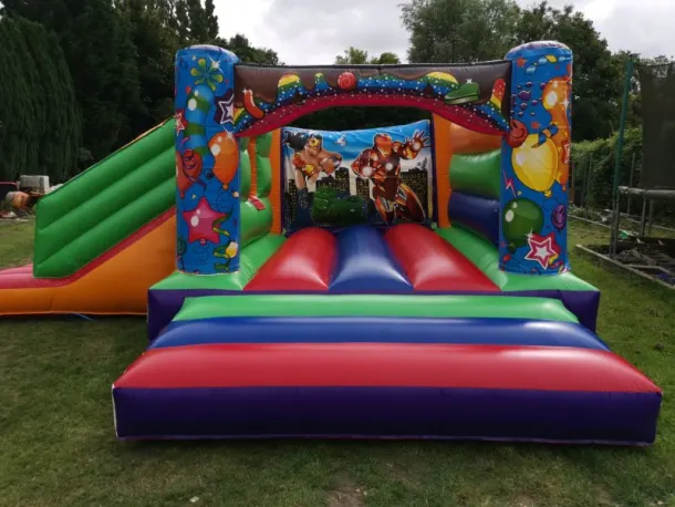 Super Hero Coloured Slide Bouncy Castle