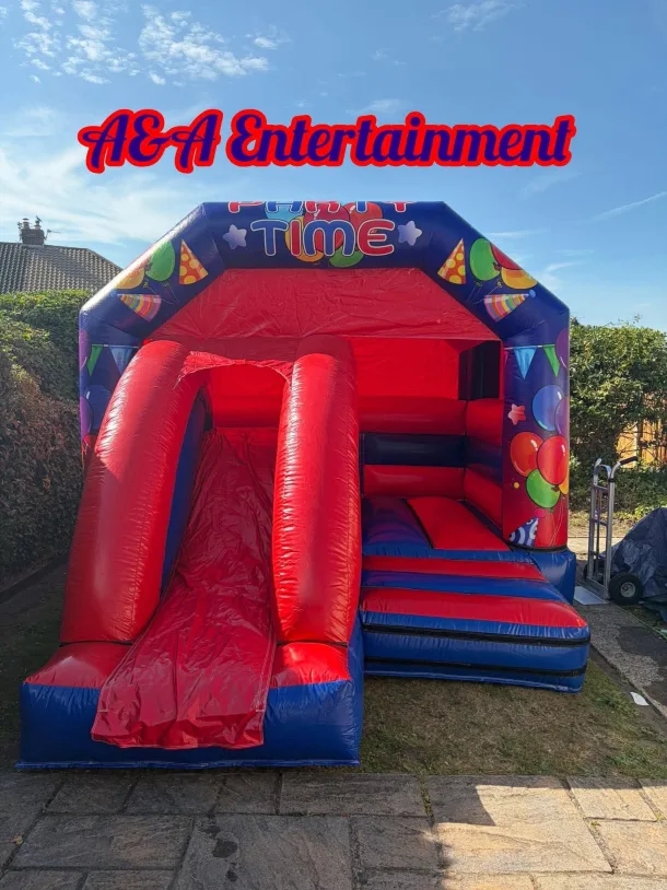13x17ft Red And Blue Party Time Front Slide Combo Castle