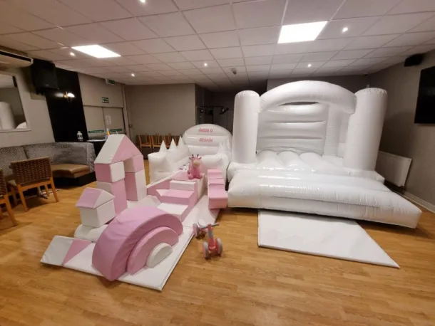 10ft X 10ft White Bouncy Castle And Pink And White Soft Play Package