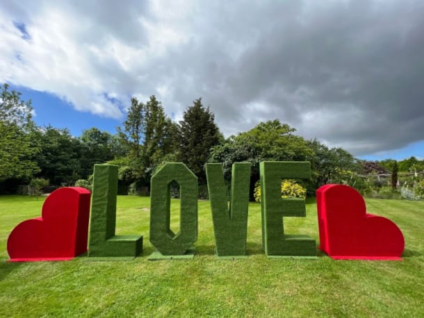 6ft Tall Topiary Love Sign With Hearts