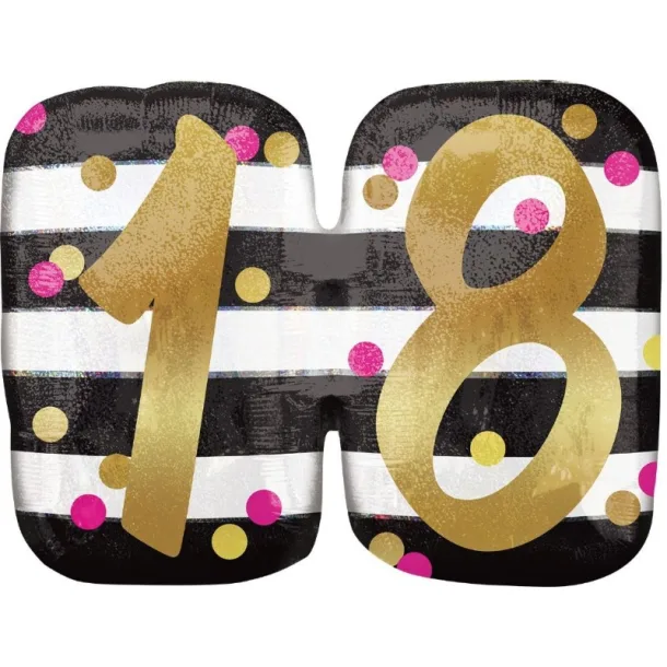 18 Inch Pink And Gold Milestone Birthday Holographic Supershape Balloons