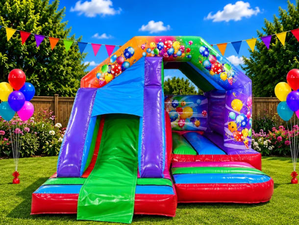 Multicoloured Party Time Castle Combi With Slide