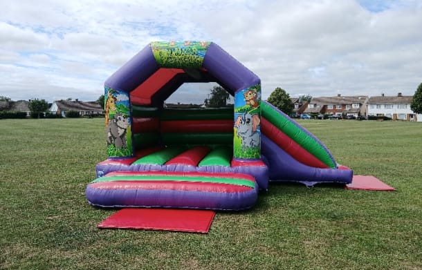 Red Green Purple Side Slide Combo Bouncy Castle Jungle Theme