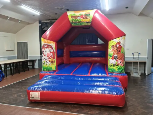 12 X 14ft Farmyard Red And Blue Disco Bouncy Castle