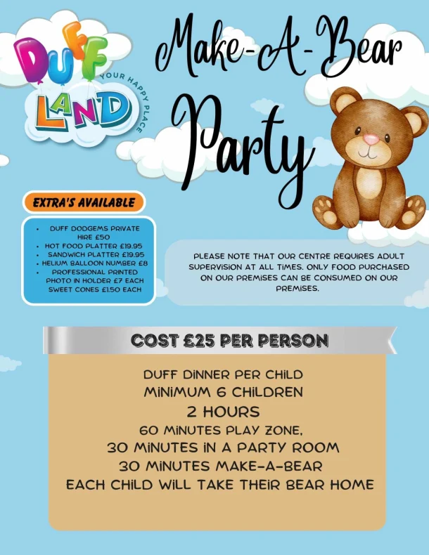 Duff Land Party Bookings - Make-a-bear Party