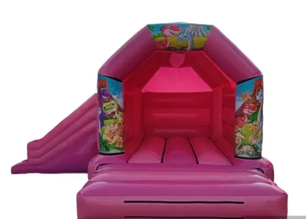 Pink Side Slide Bouncy Castle Dinosaur Theme