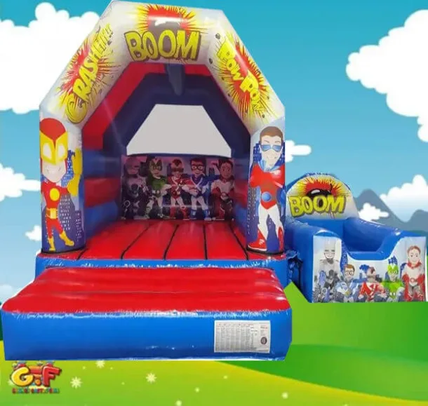 Super Hero Bouncy Castle With Connecting Ballpool