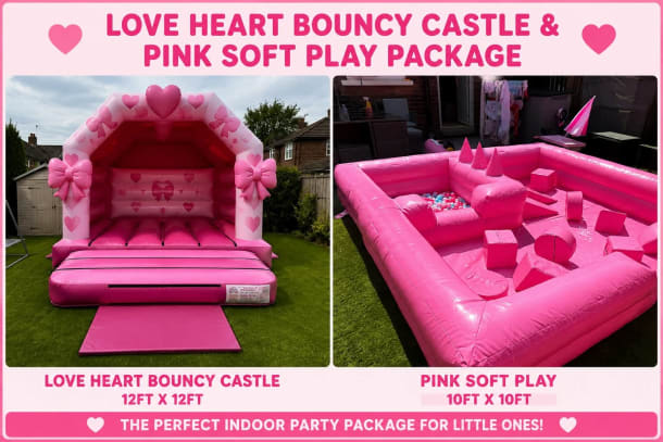 Love Hearts And Bows Bouncy Castle And Pink Soft Play Package Manchester