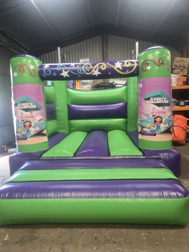 Green And Purple Gabby Dolls House H Frame Bouncy Castle