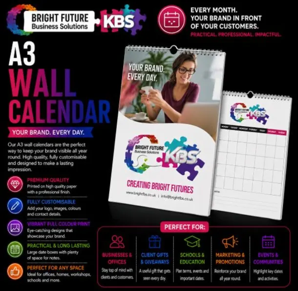 A3 Wall Calendar With Your Branding And 13 Pages Inc Cover