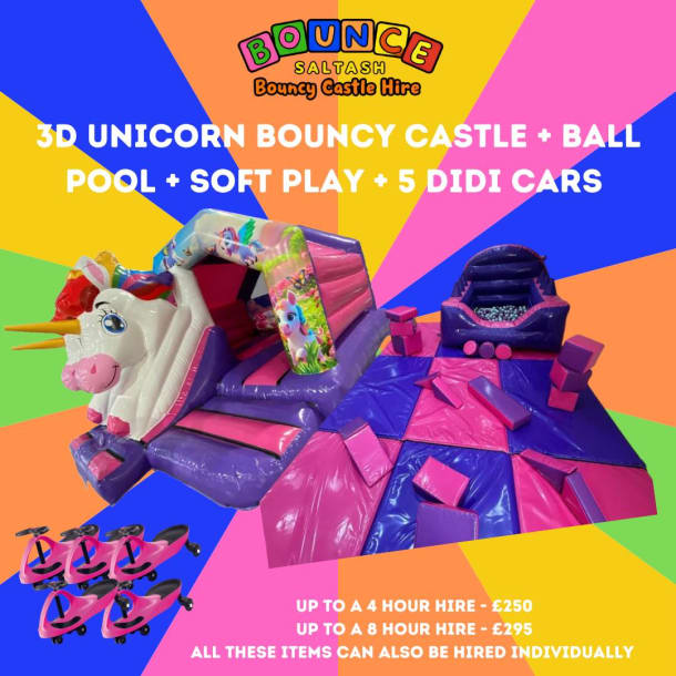 3d Unicorn Bouncy Castle Ball Pool Soft Play And Didi Cars Package