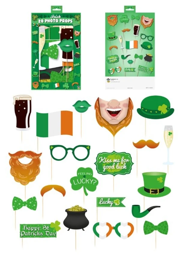 St. Patricks Day Photo Props With Sticks Assorted Designs (20 Piece Set)