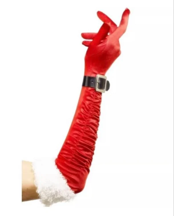 Santa Gloves With Fur And Belt Feature