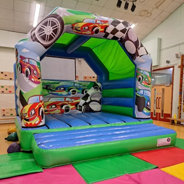 Blue And Green Adult Cars Themed Bouncy Castle