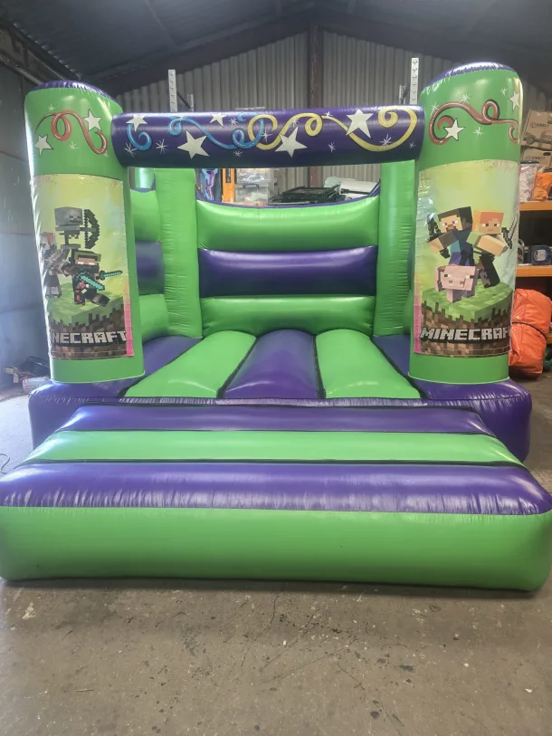 Green And Purple Minecraft H Frame Bouncy Castle