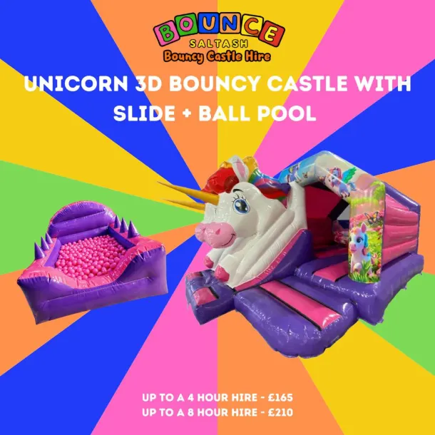 Unicorn 3d Bouncy Castle With Slide And Ball Pool