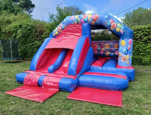 Blue Red Balloon Party Double Lane Front Slide Bouncy Castle