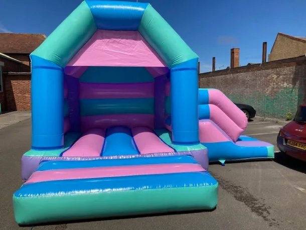 14 X17 A Frame Pink Green And Blue Slide Bounce Combi Castle