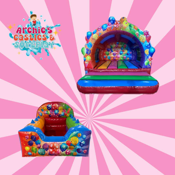 Multicoloured 3d Curved Castle And Multicoloured Air Juggler