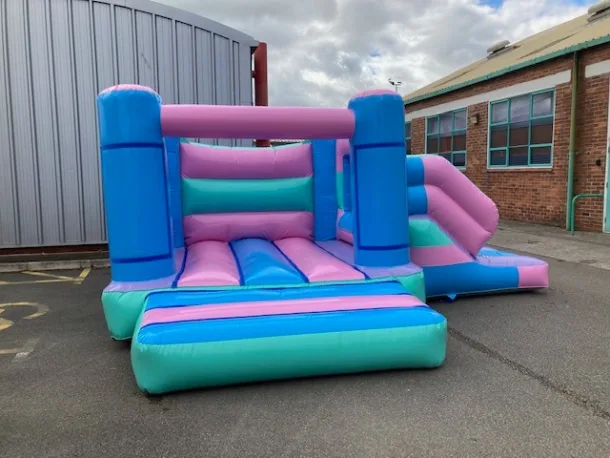 14 X17 H Frame Pink Green And Blue Slide Bounce Combi Castle