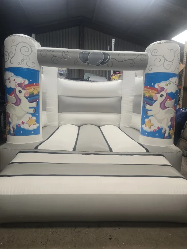 Grey White Unicorn H Frame Bouncy Castle