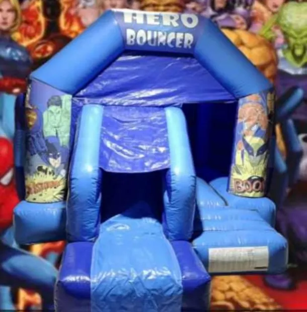 Hero Bouncer Themed Blue Combi Castle