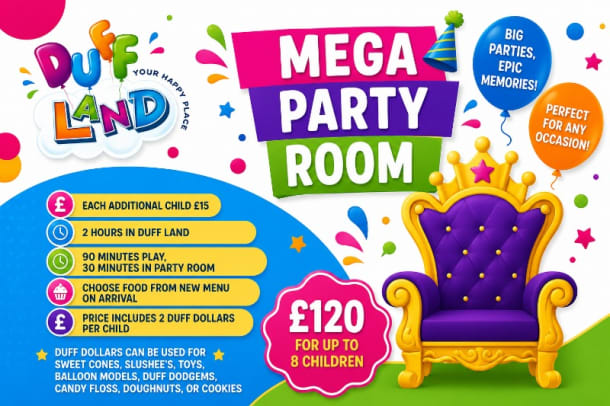 Duff Land Party Bookings - Mega Party