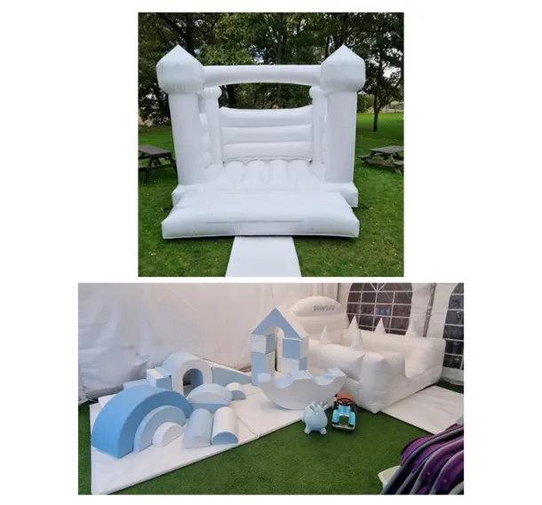 12ft X 12ft White Bouncy Castle And Blue And White Soft Play Package