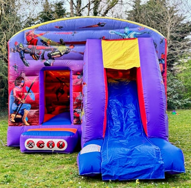 Action Hero Themed Slide Bouncer Bouncy Castle With Front Slide