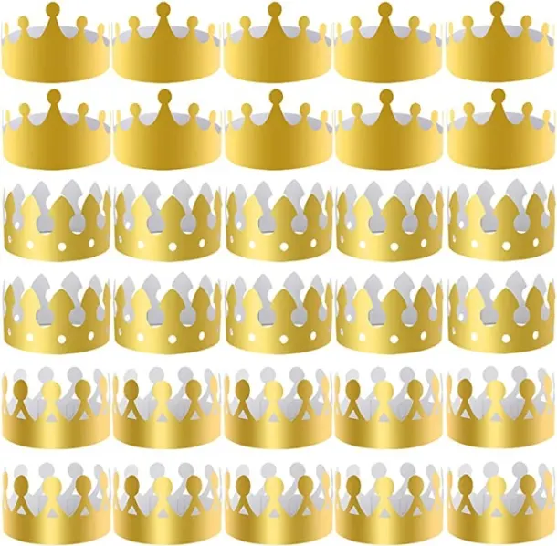 Gold Cardboard Crown Mixed Styles Pack Of 54