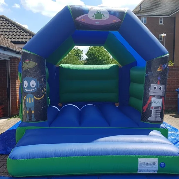 Green Blue Bouncy Castle 11x15 Space Robot Theme