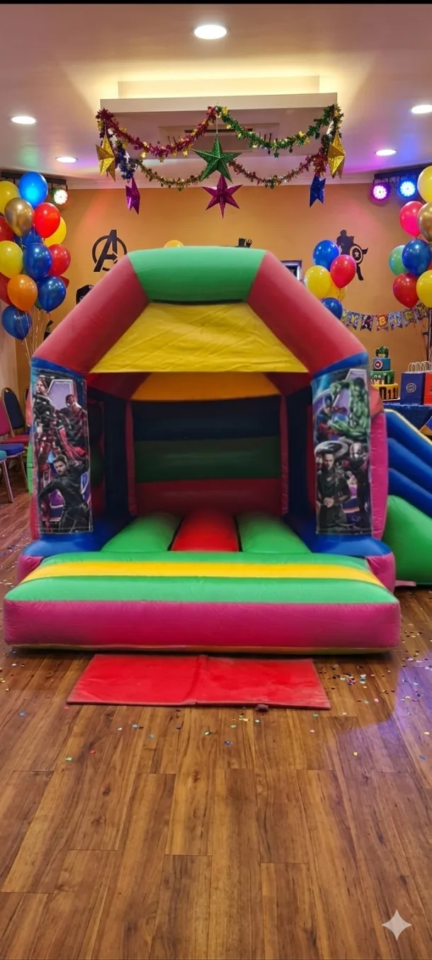 Avengers Bouncy Castle With Slide Hire Gillingham Featuring Iron Man And Captain America