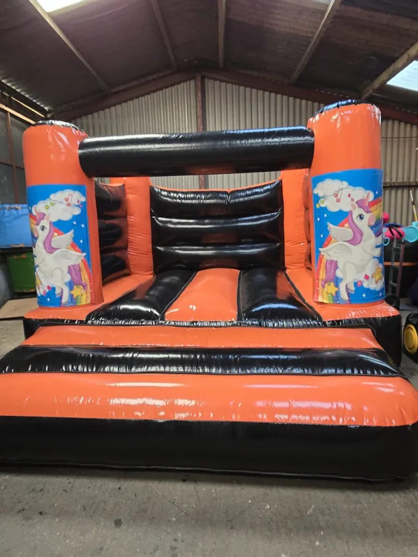 Orange And Black Unicorn H Frame Bouncy Castle