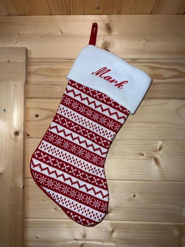 Christmas Stocking Red Intarsia Knitted