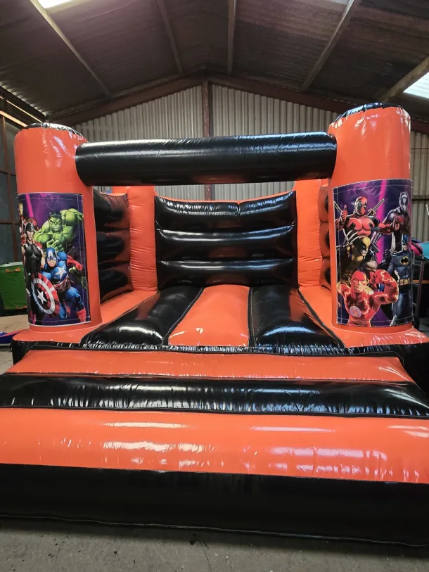 Orange And Black Superheros H Frame Bouncy Castle