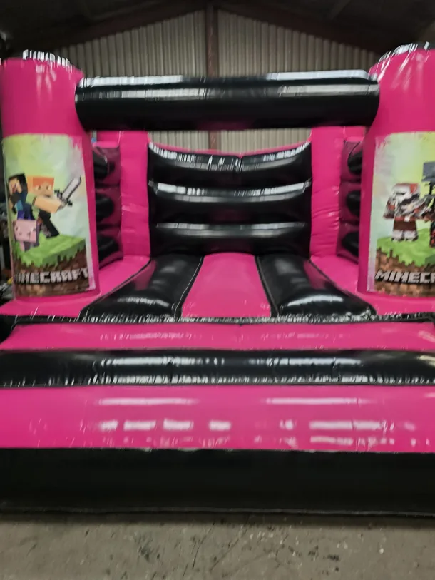 Pink And Black Minecraft H Frame Bouncy Castle