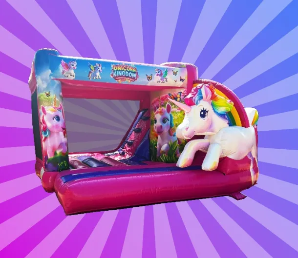 3d Unicorn Kingdom Bouncy Castle With Slide