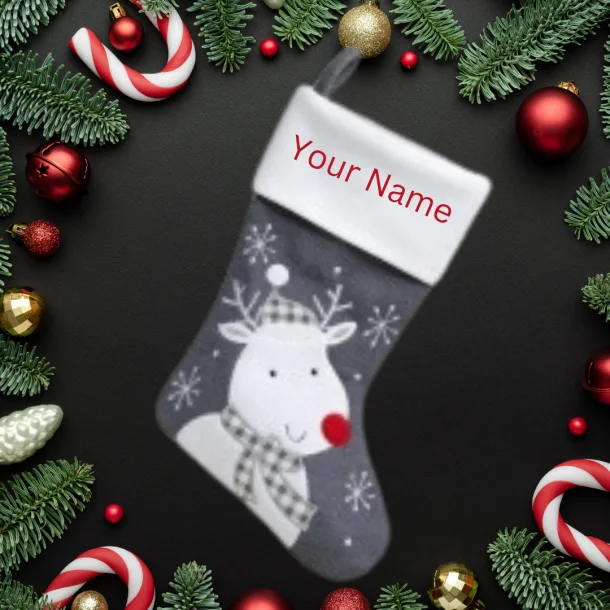 Christmas Stocking Dark Grey Reindeer