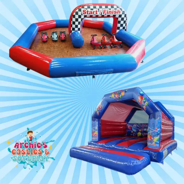 15x15ft Red And Blue Bouncy Castle And Didi Car Track