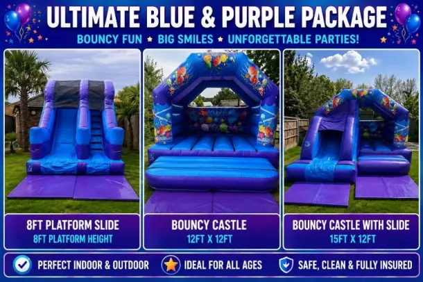 Ultimate Blue And Purple Bouncy Castle Slide Package