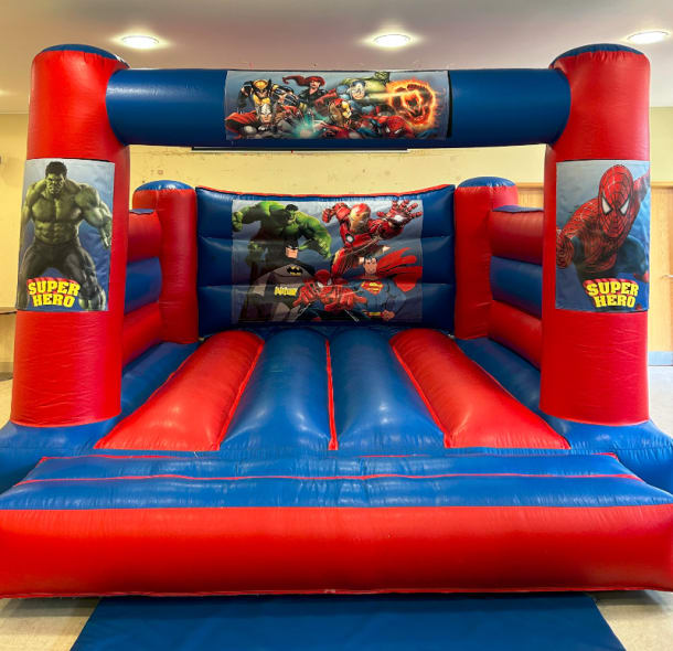 15ft X 12ft Blue And Red Indoor Castle - Super Hero Theme