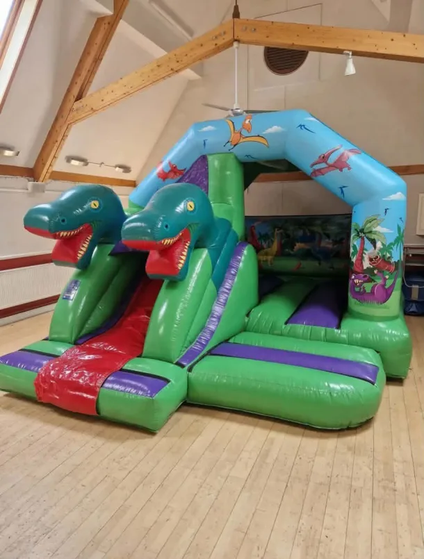 3d Twin Head Dinosaur Combi Castle With Slide
