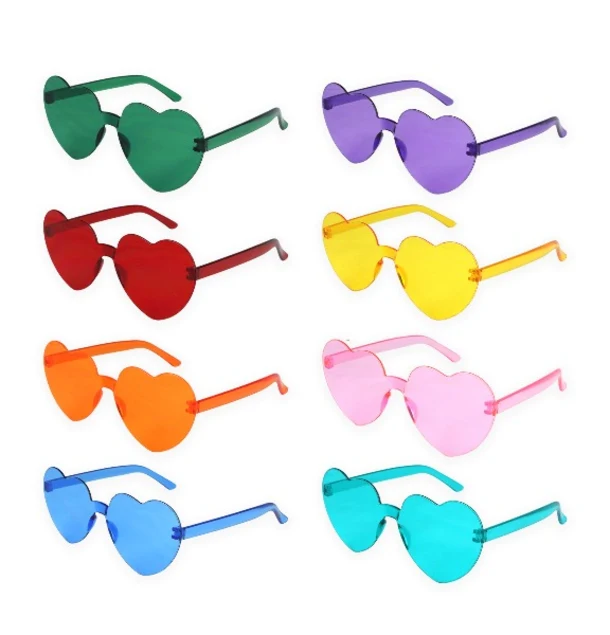 Pack Of 8 Assorted Colour Heart Glasses