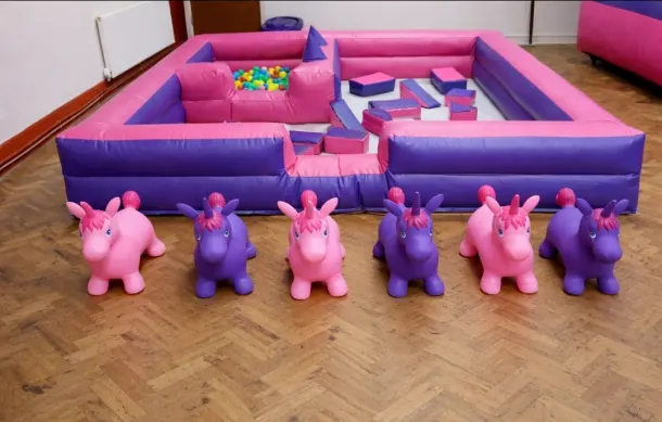 Soft Play Surround With Ball Pool With 6 Unicorn Space Hoppers