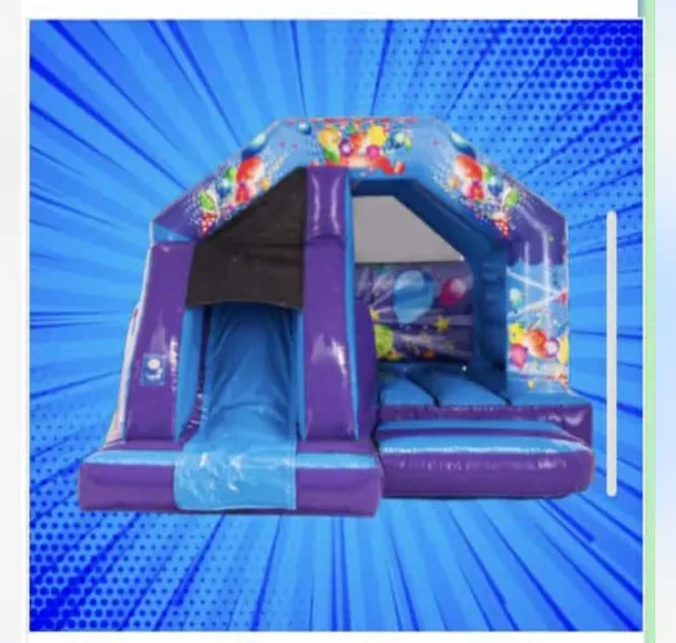 Purple  Blue Celebration Bouncy Castle With Slide
