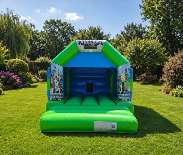 Green And Blue Minecraft Bouncy Castle