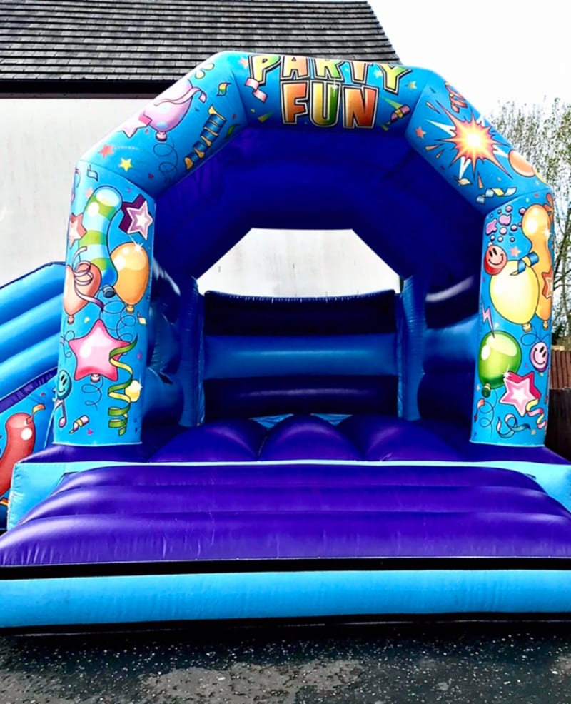 Blue And Purple Party Time Castle With Slide - Bounce Up ...