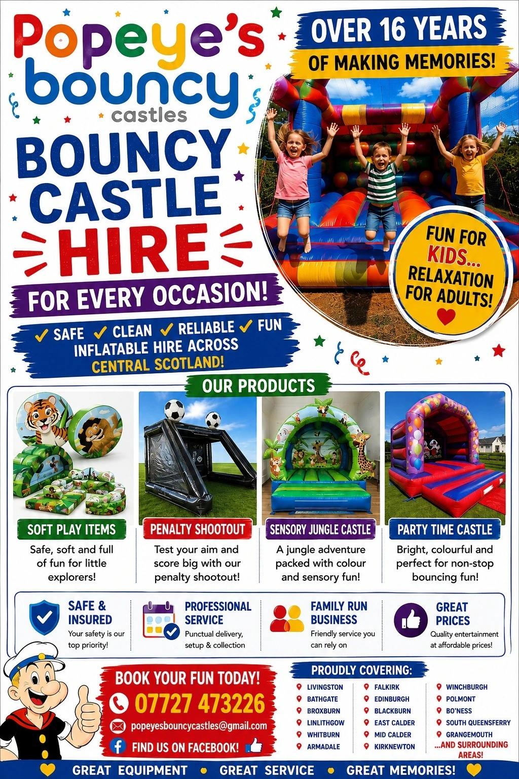 Popeye's Bouncy Castles Bouncy Castle Hire Livingston, West Lothian and Central Scotland Popeye's Bouncy Castles Bouncy Castle Hire Livingston, West Lothian and Central Scotland